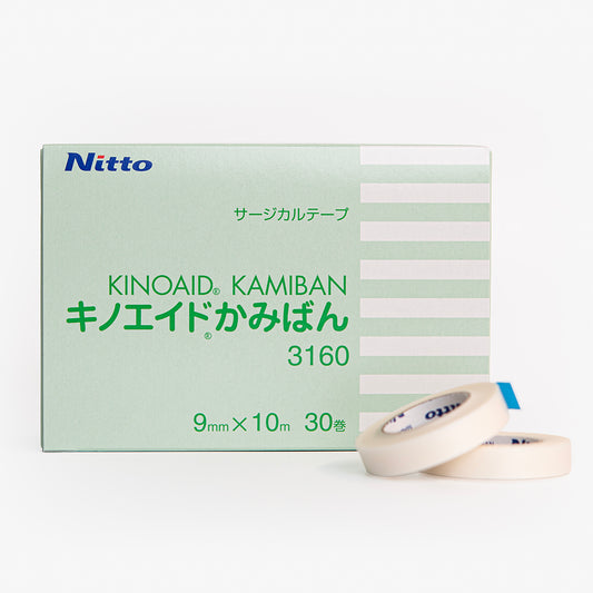Nitto キノエイドかみばん 3160 サージカルテープ 9mm×10m 30巻入り 外箱とテープロール